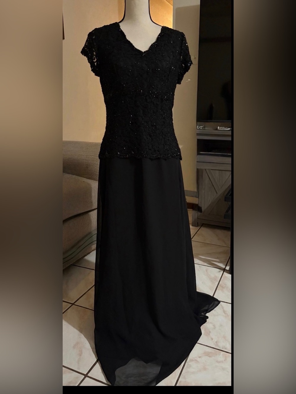 Vtg Chadwick's Long Formal Gown - Black with Lace size M